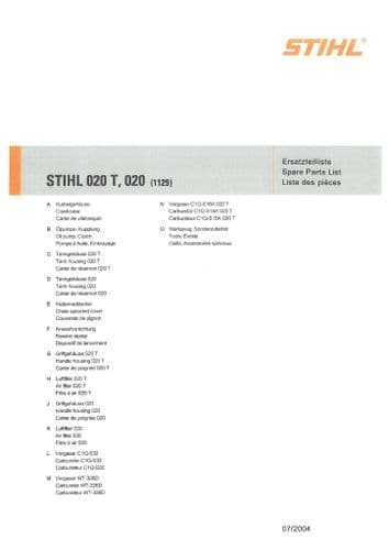Stihl Chainsaw 020 020T Parts Manual