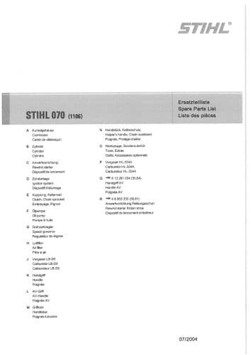Stihl Chainsaw 070 - 1106 Parts Manual