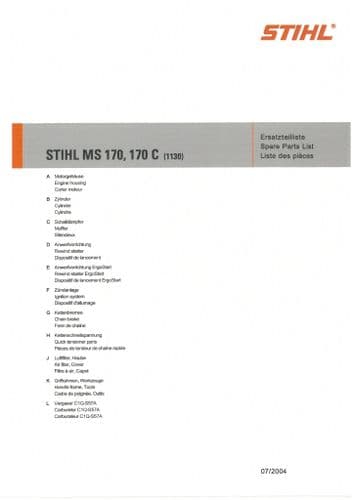 Stihl Chainsaw MS170 & MS170C - 1130 Parts Manual