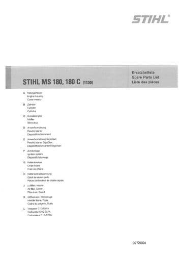 Stihl Chainsaw MS180 & MS180C - 1130 Parts Manual
