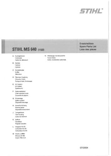 Stihl Chainsaw MS640 - 1122 Parts Manual