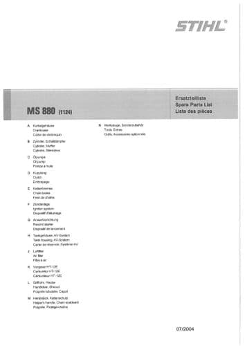 Stihl Chainsaw MS880 - 1124 Parts Manual
