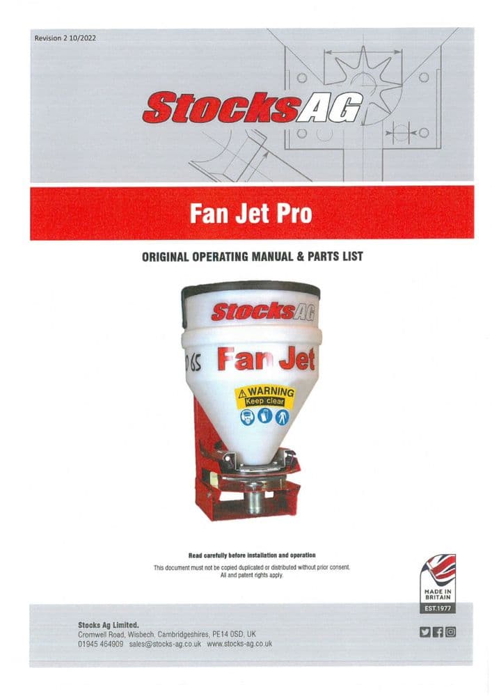 Stocks AG Fan Jet Pro Operators Manual and Spare Parts List