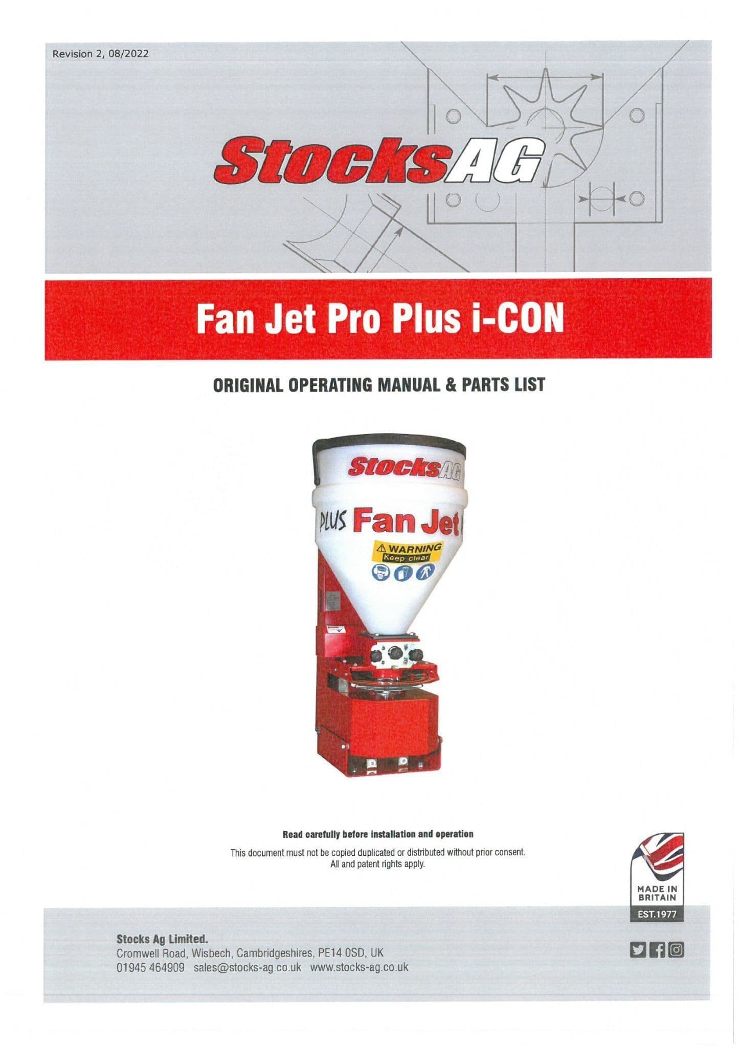 Stocks AG Fan Jet Pro Plus iCON Operators Manual and Spare Parts List