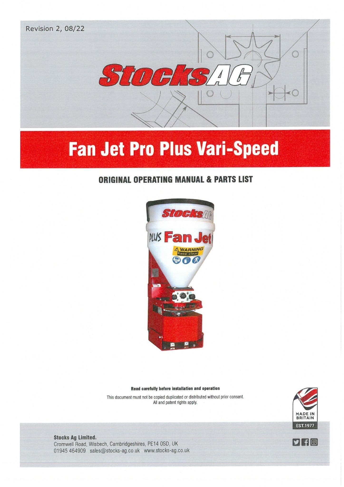 Stocks AG Fan Jet Pro Plus VariSpeed Operators Manual and Spare Parts List