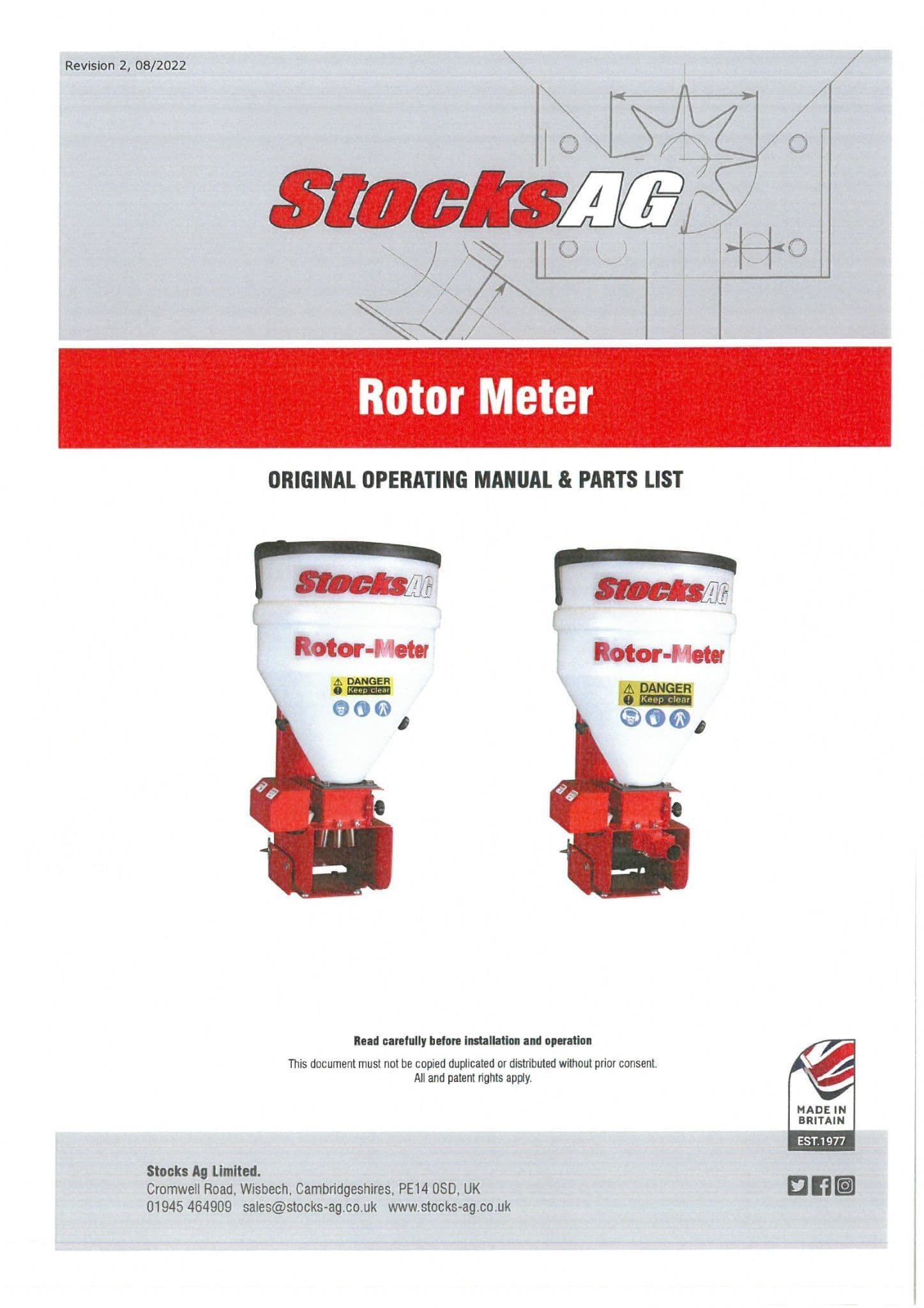Stocks AG Rotor Meter Operators Manual and Spare Parts List