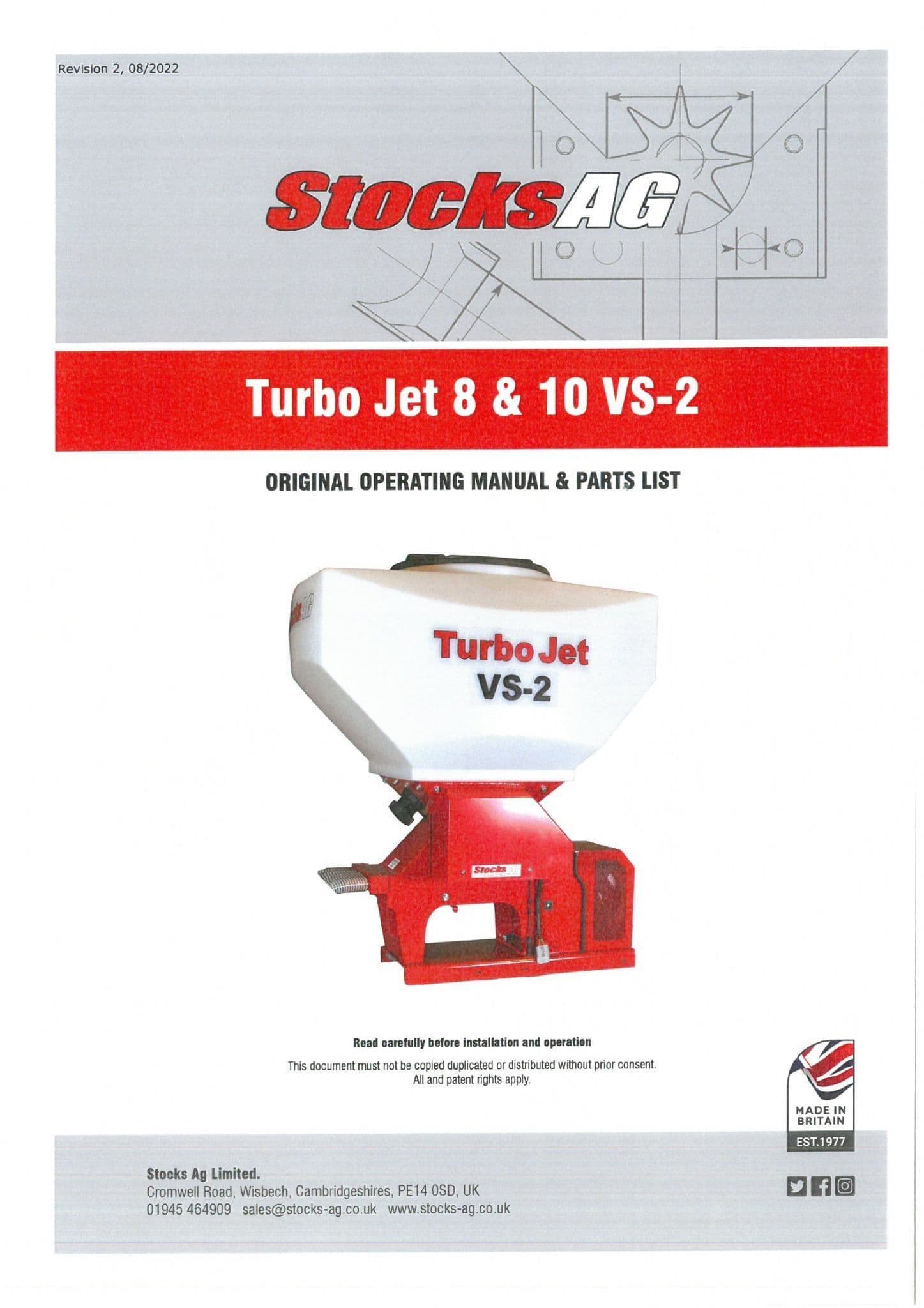 Stocks AG Turbo Jet 8 & 10 VS-2 Operators Manual and Spare Parts List
