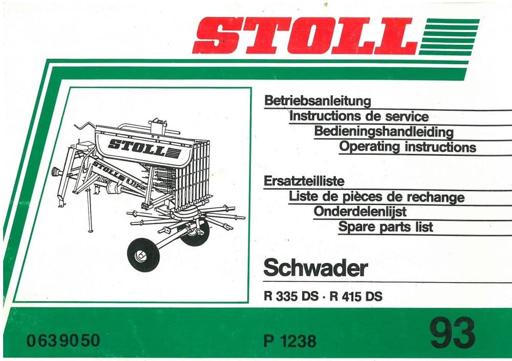 Stoll Hay Tedder R335DS R415DS Rake Windrower Operators Manual with ...
