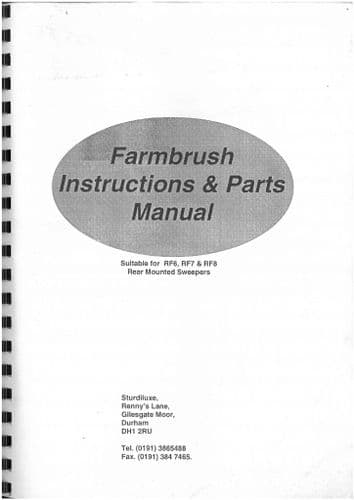Sturdiluxe Farm Brush Rear Mounted Sweepers RF6 RF7 RF8  Operators & Parts Manual