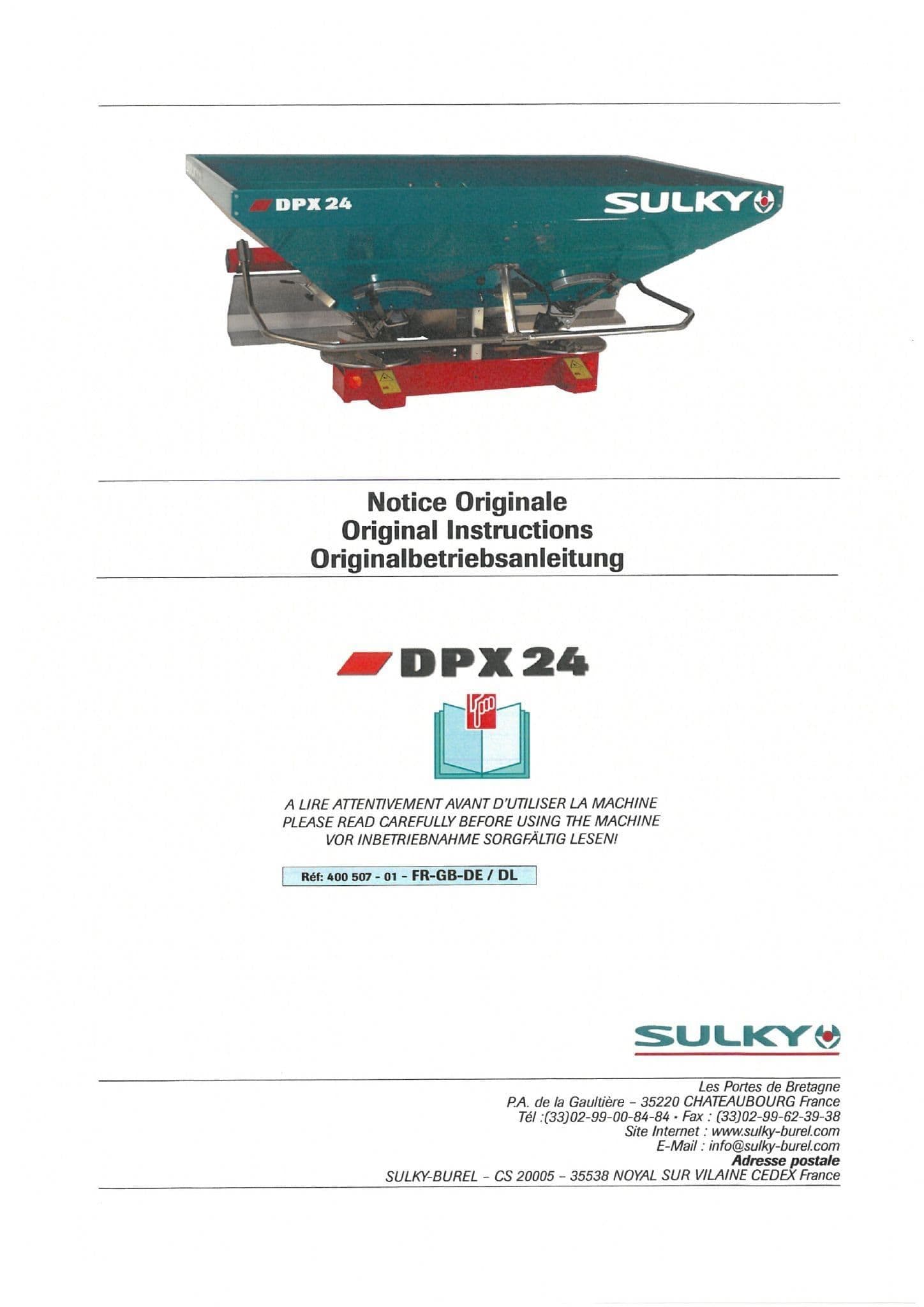 Sulky Fertiliser DPX24 Operators Manual