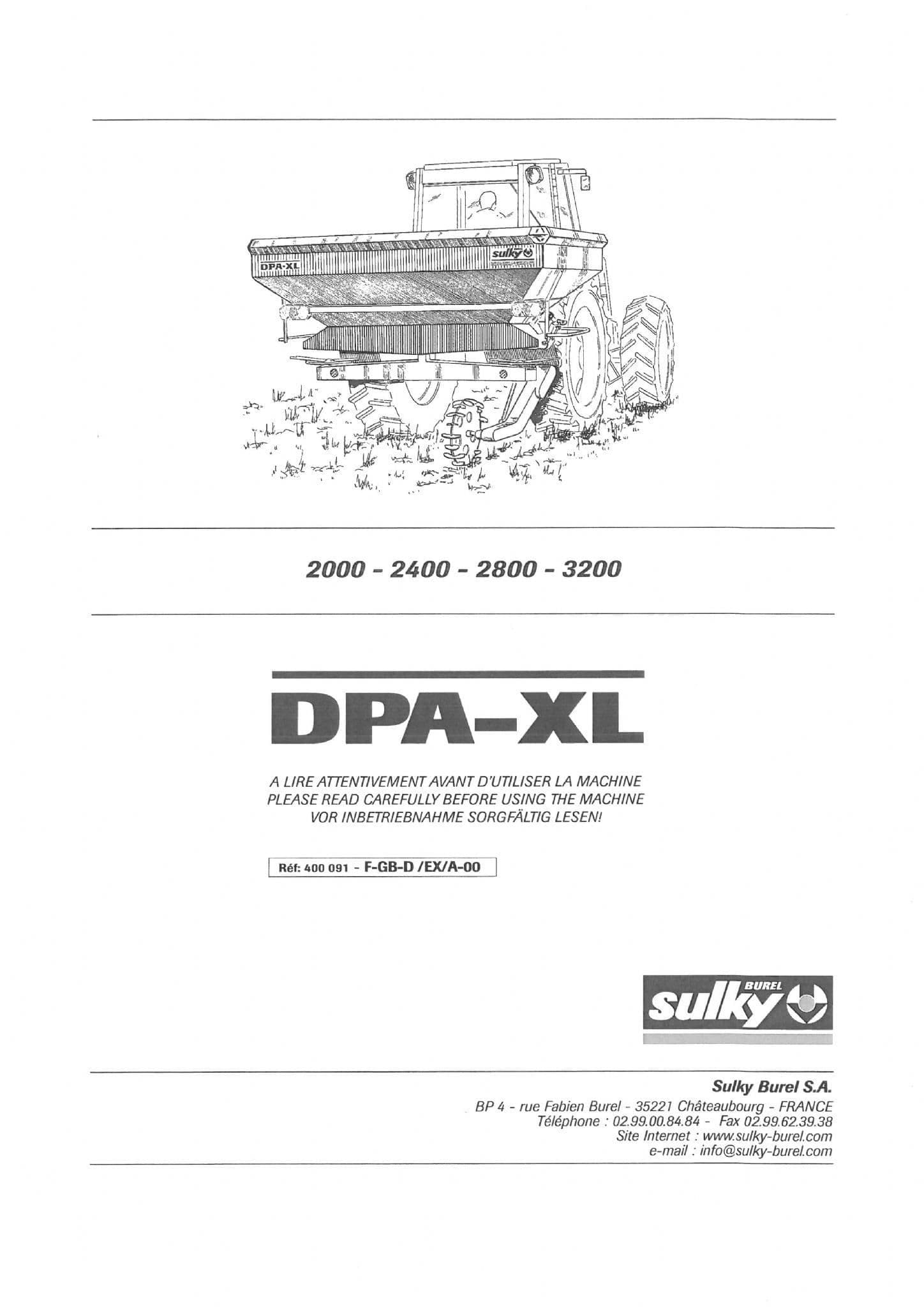 Sulky Fertiliser Spreader DPA-XL 2000 2400 2800 3200 Operators Manual