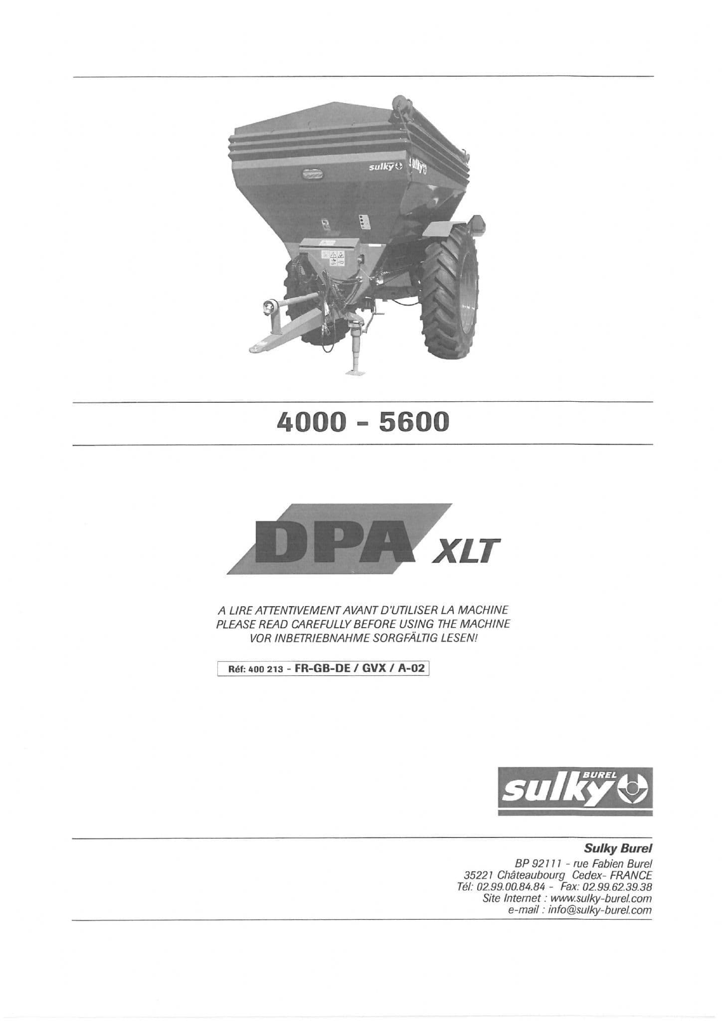 Sulky Fertiliser Spreader DPA-XLT 4000 5600 Operators Manual