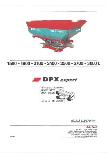 Sulky Fertiliser Spreader DPX Expert 1500 1800 2100 2400 2500 2700 3000 L Parts Manual