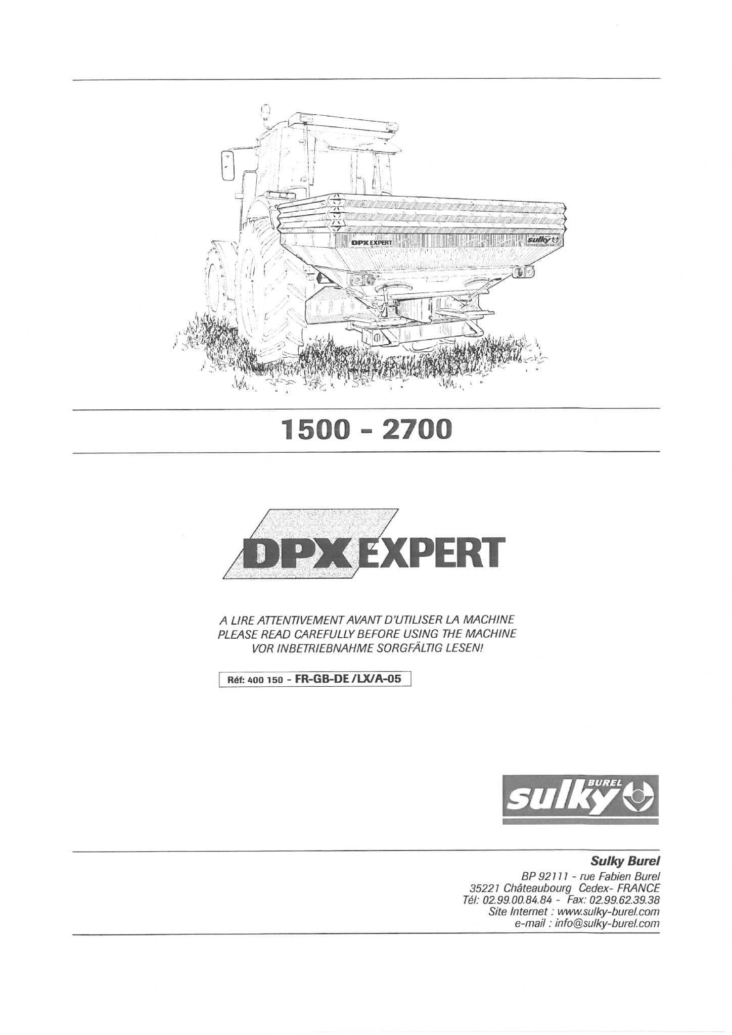 Sulky Fertiliser Spreader DPX1500 DPX2100 DPX2700 Expert Operators Manual