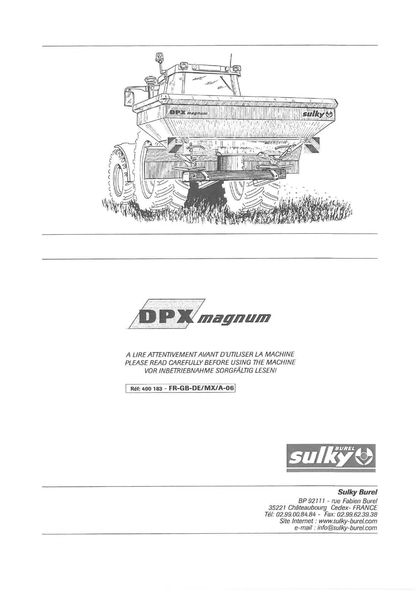Sulky Fertiliser Spreader DPX2000 DPX2800 DPX3600 Magnum Operators Manual