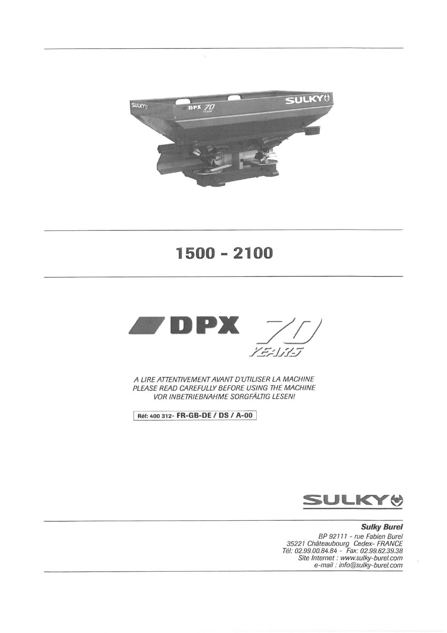 Sulky Fertiliser Spreader DPX70 1500 - 2100 Operators Manual