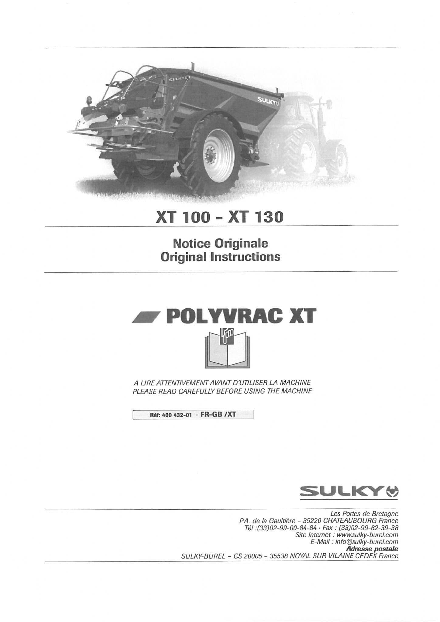 Sulky Fertiliser Spreader Polyvrac XT100 XT130 Operators Manual