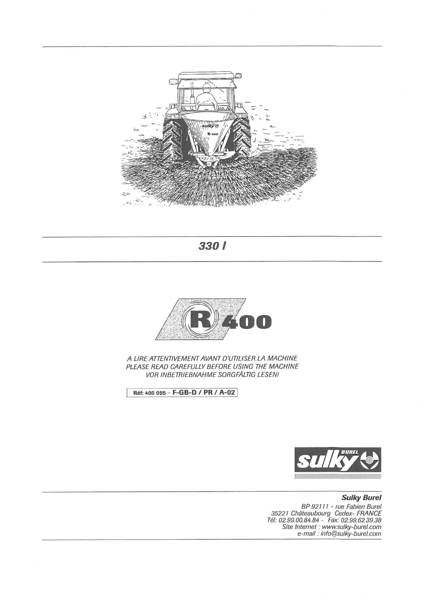 Sulky Fertiliser Spreader R400 - 330I Operators Manual