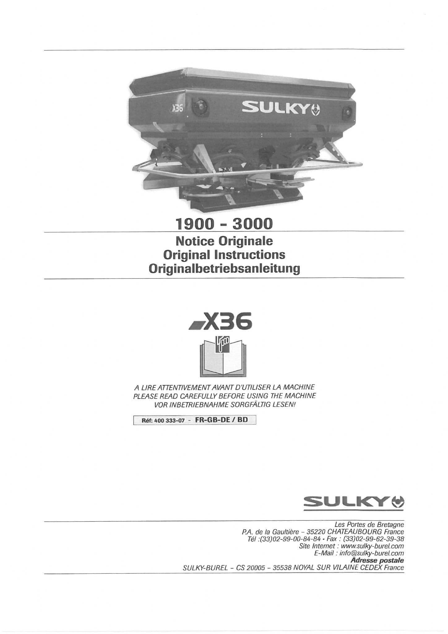 Sulky Fertiliser Spreader X36 1900 2500 2600 3000 Operators Manual