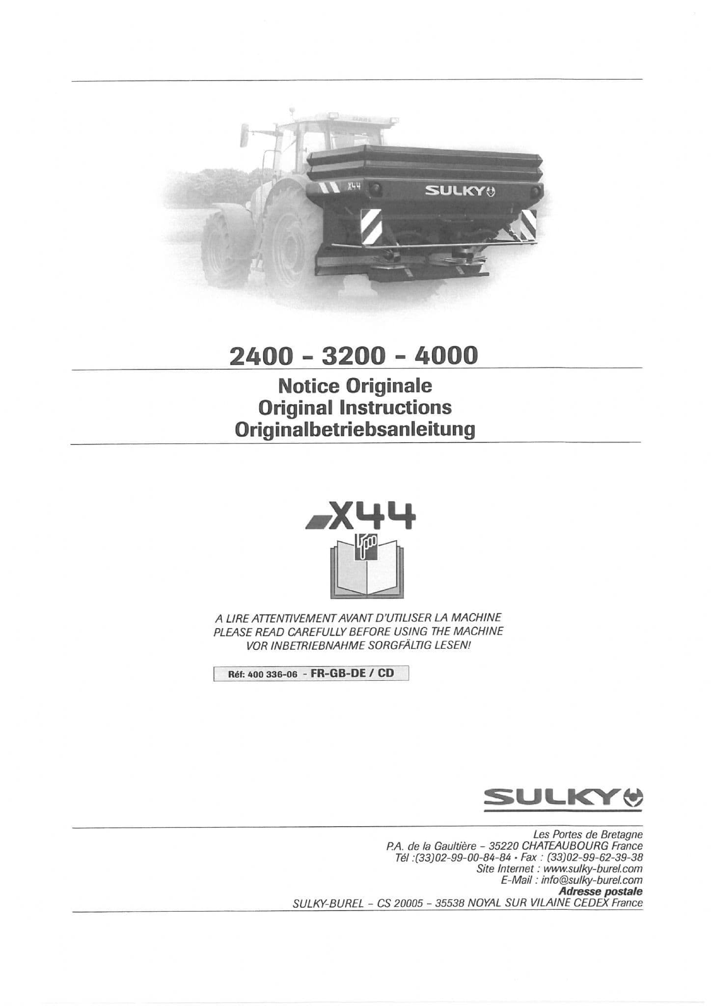 Sulky Fertiliser Spreader X44 2400 3200 4000 Operators Manual
