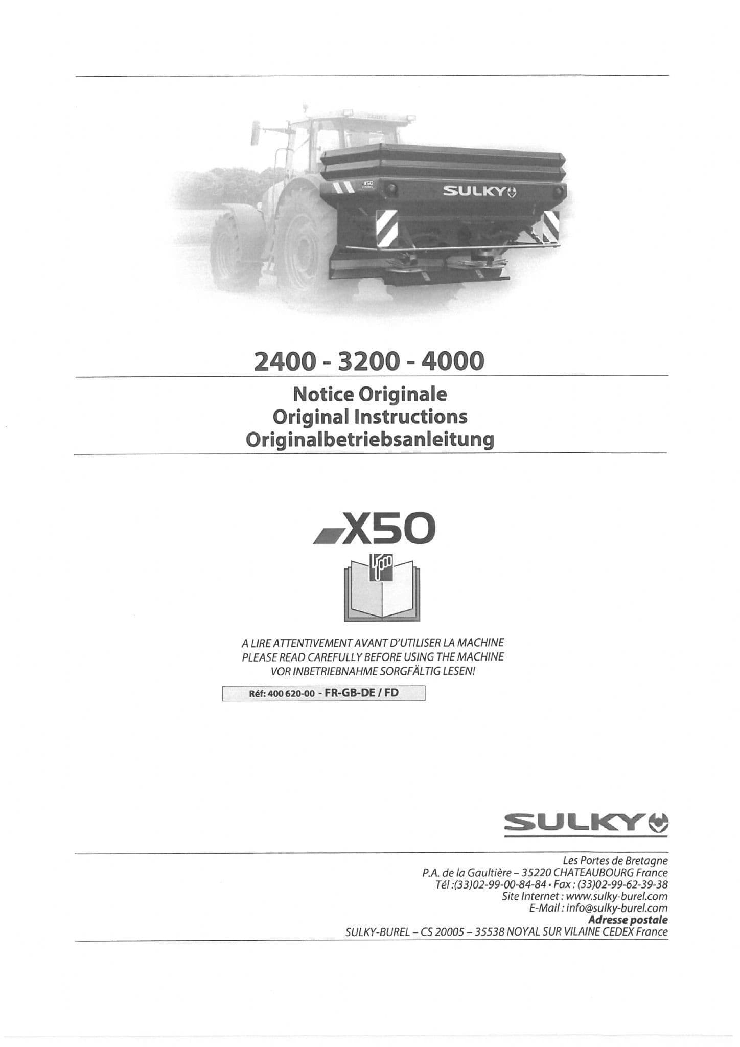 Sulky Fertiliser Spreader X50 2400 3200 4000 Operators Manual