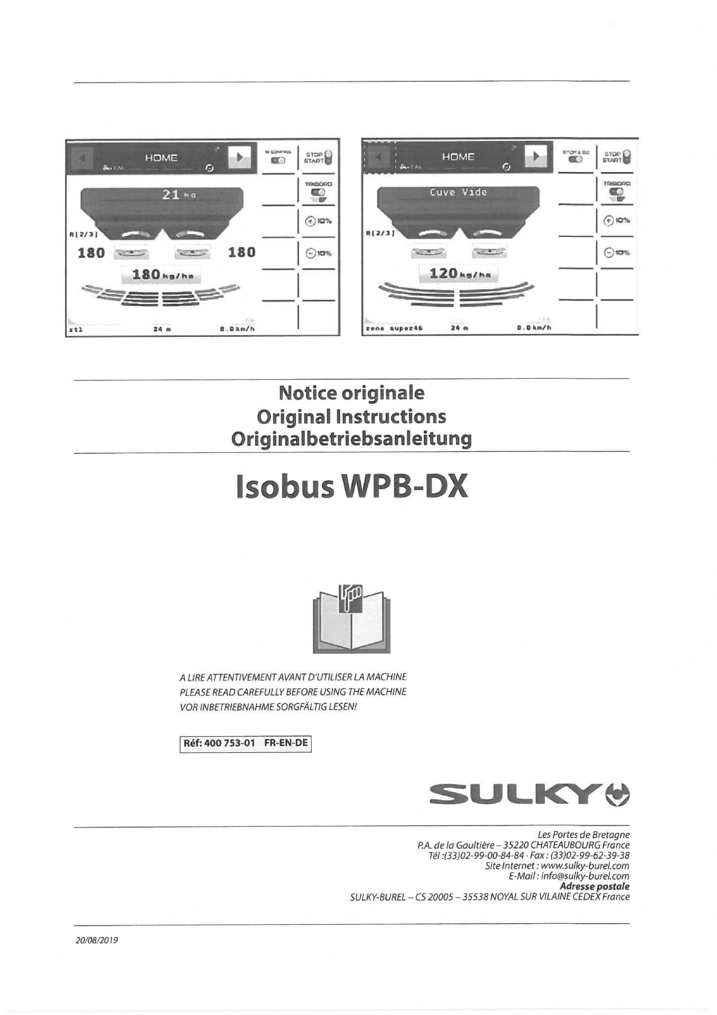 Sulky Isobus WPB-DX Operators Manual