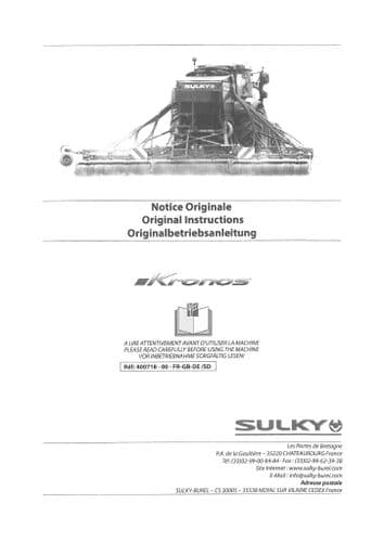 Sulky Seed Drill Kronos Operators Manual