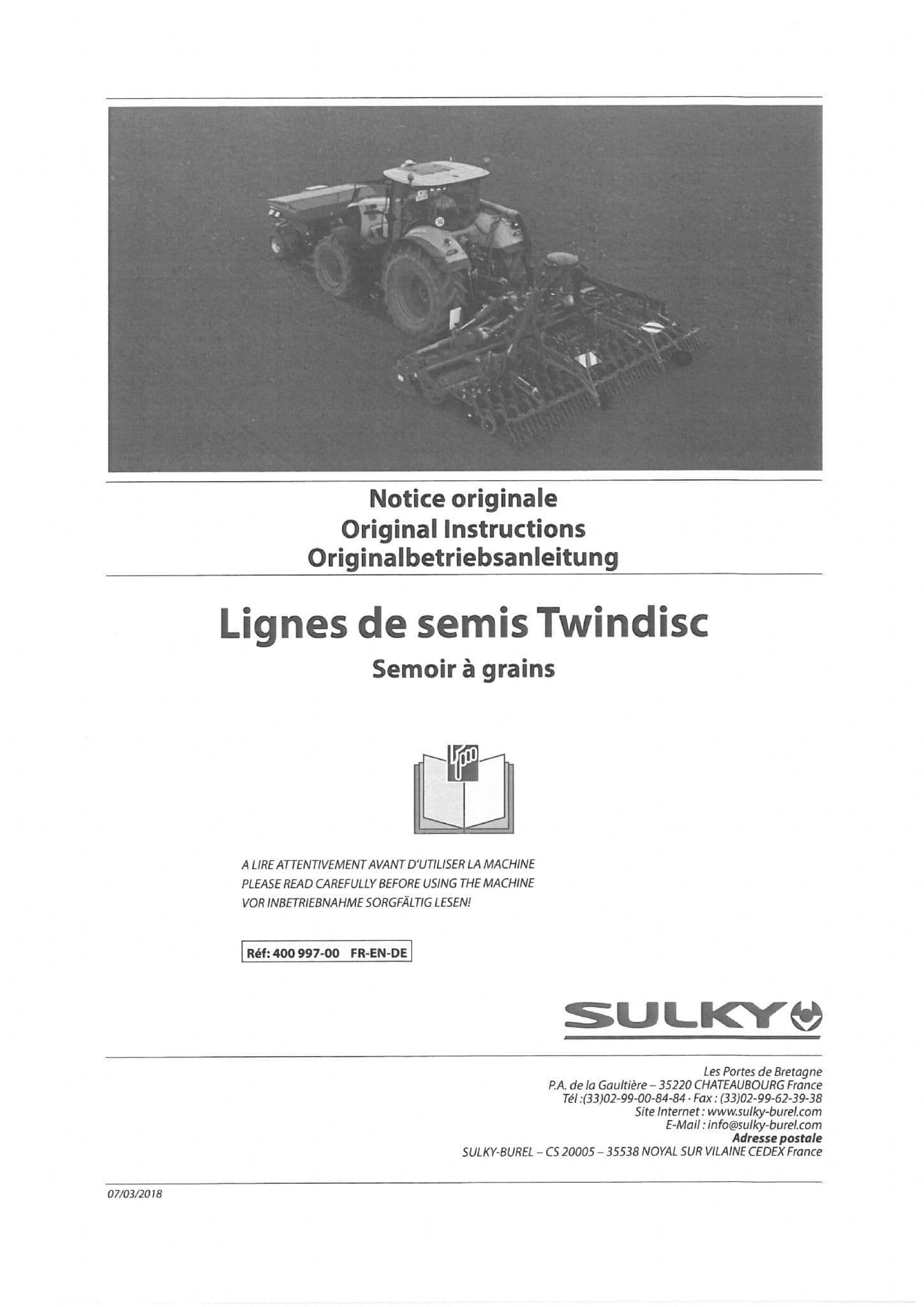 Sulky Seed Drill SPL 3M 3.5M 4M 4.5M 4.8M 5M Operators Manual