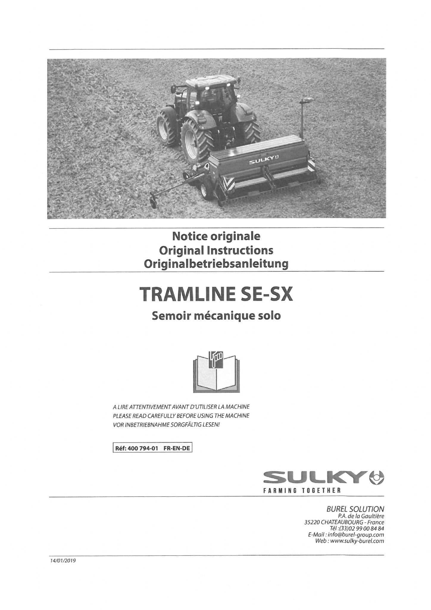 Sulky Seed Drill Tramline SE SX Operators Manual