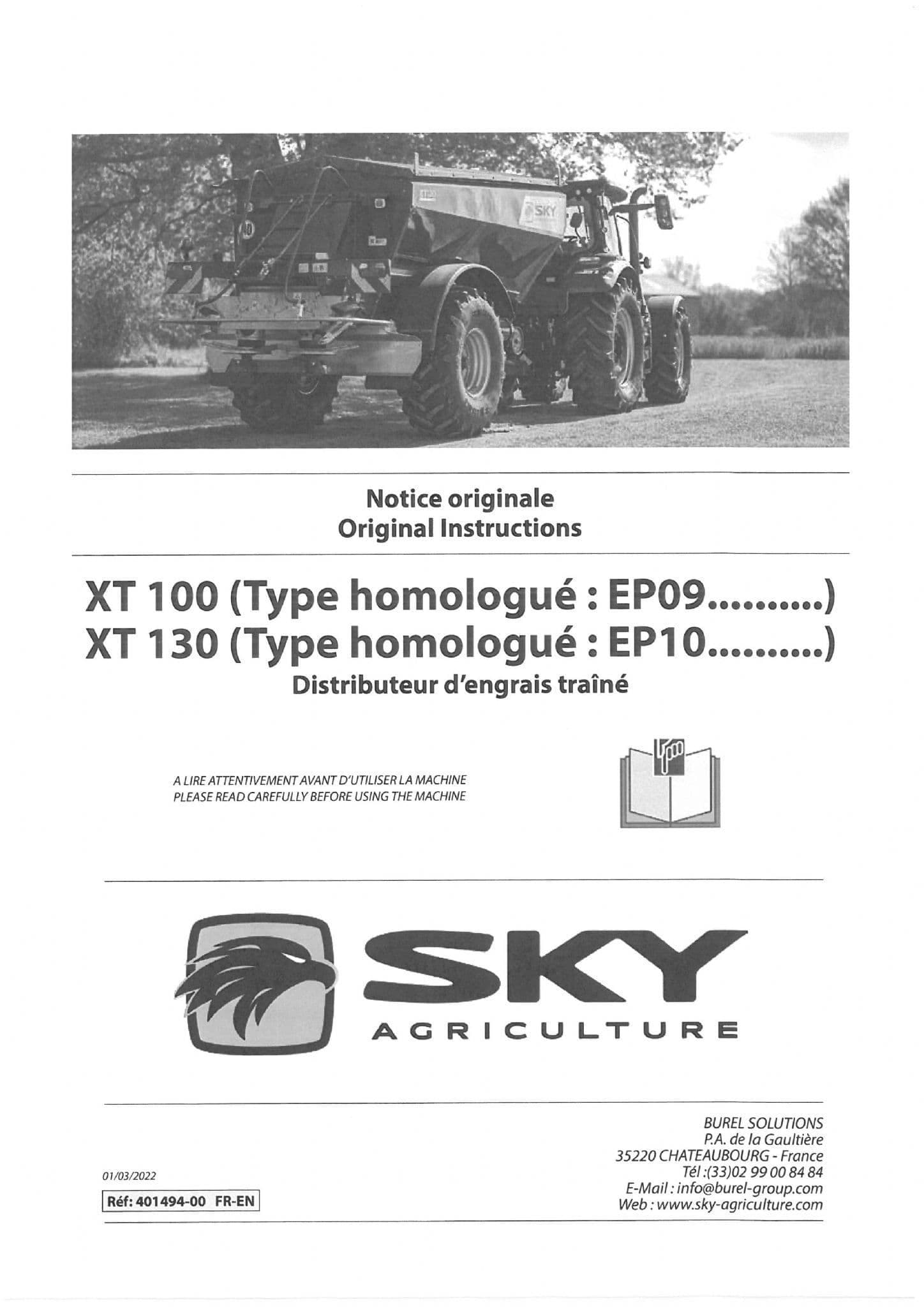 Sulky Sky Agricultural Fertiliser Spreader XT100 XT130 Operators Manual
