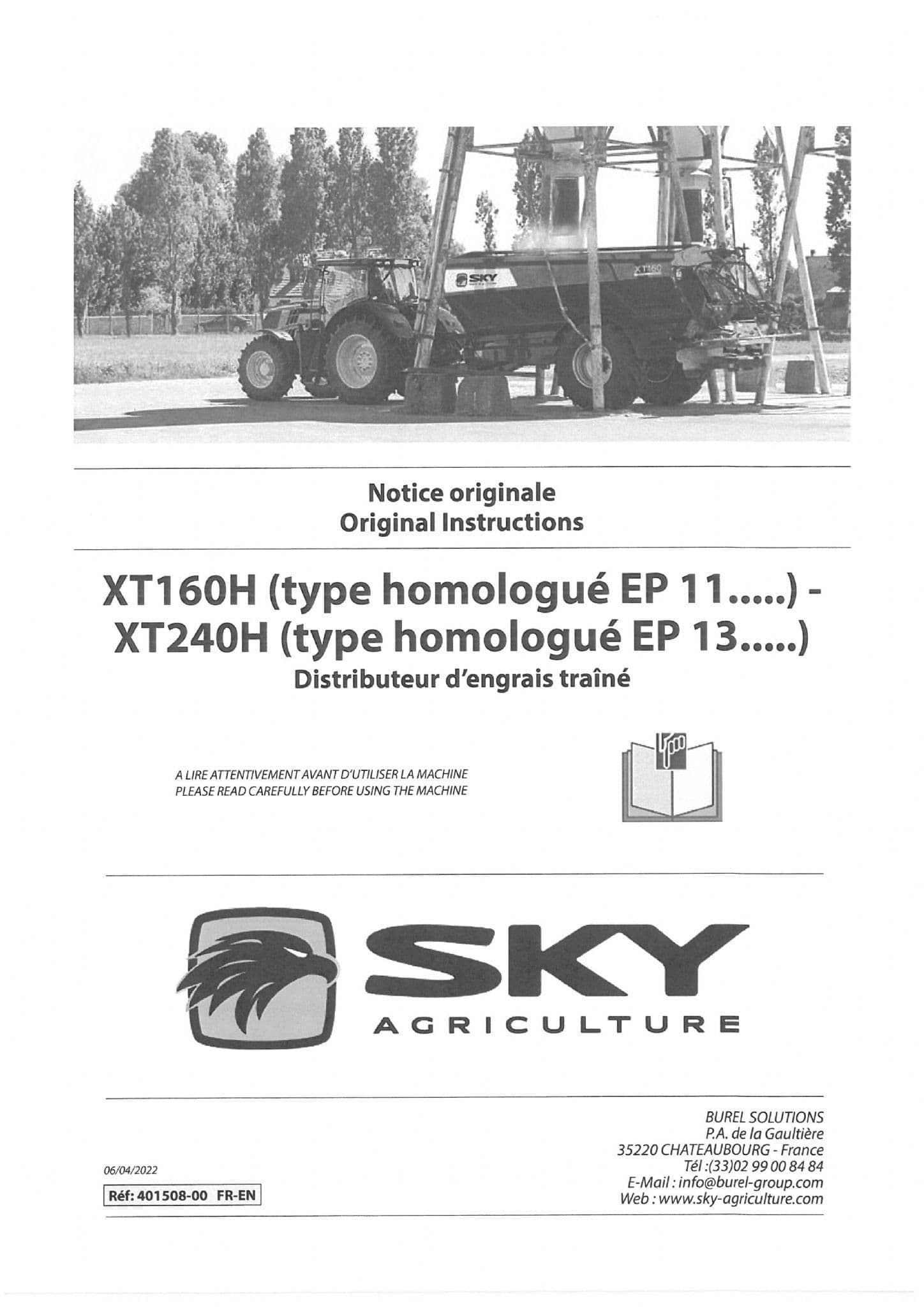 Sulky Sky Agricultural Fertiliser Spreader XT160H XT240H Operators Manual