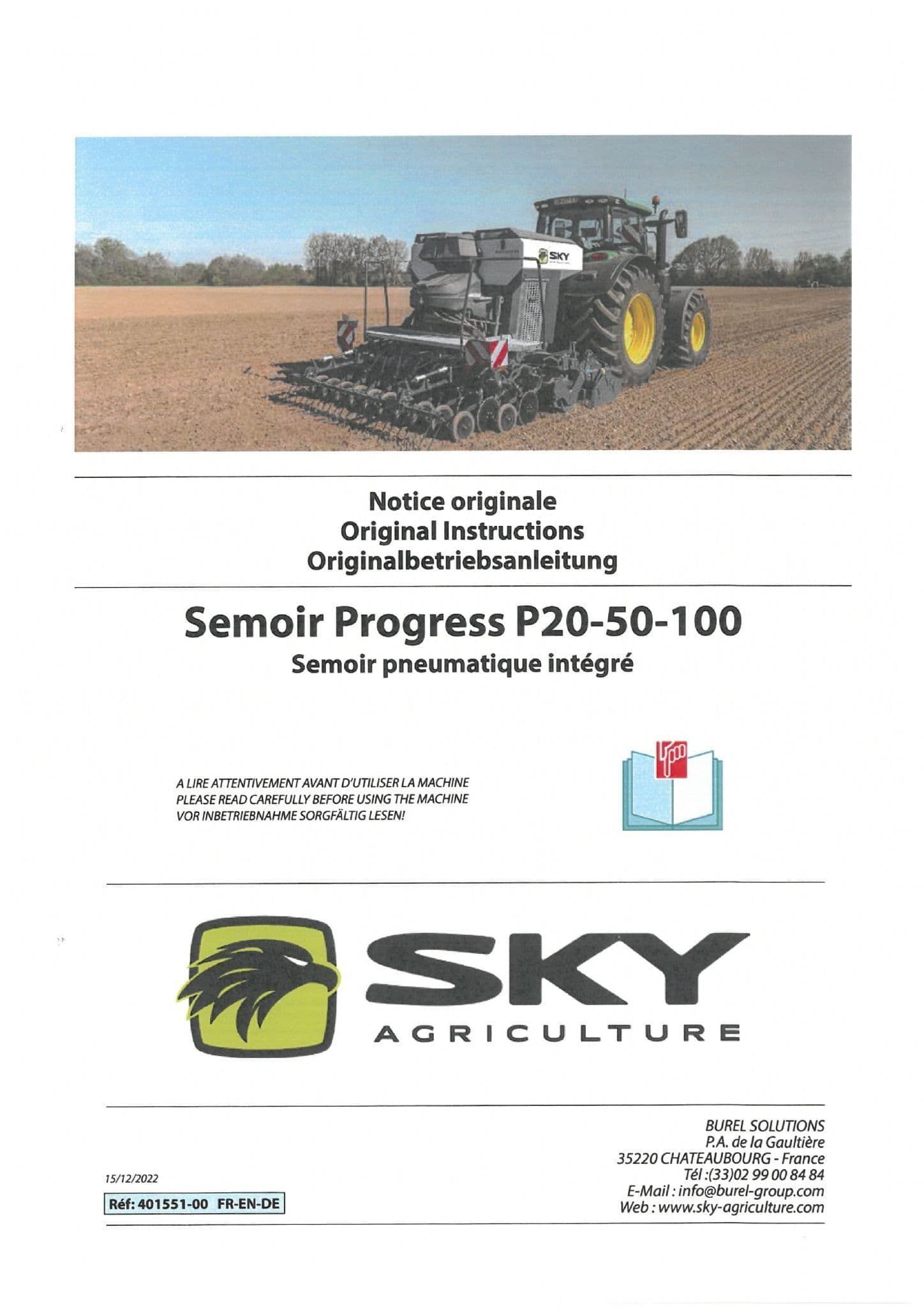 Sulky Sky Agricultural Seed Drill Progress P20 P50 P100 Operators Manual