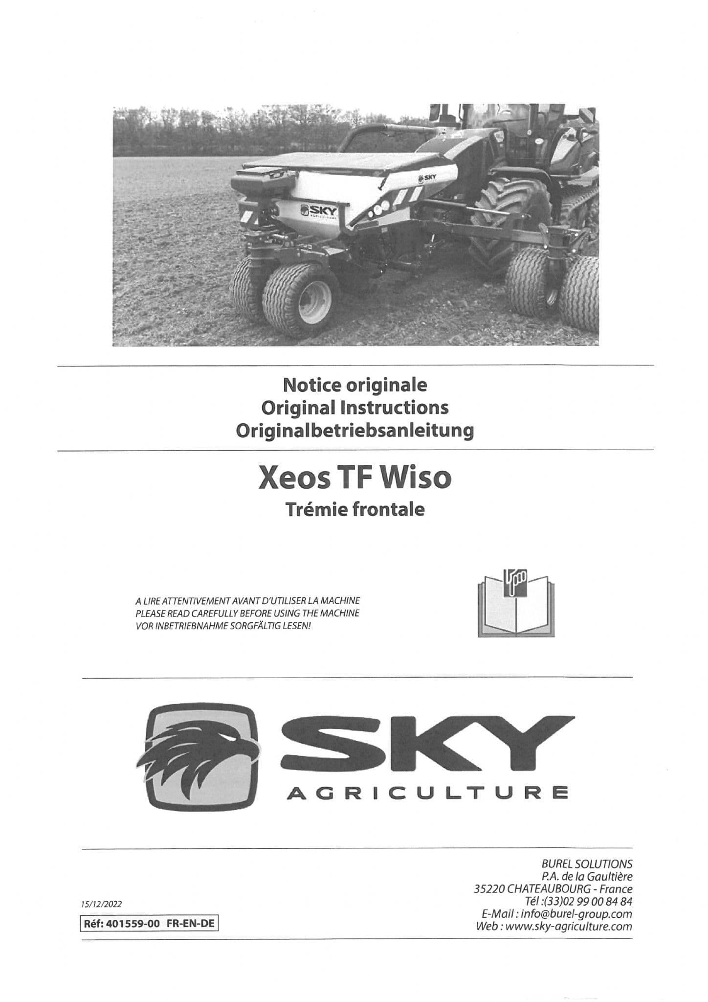 Sulky Sky Agricultural Seed Drill Xeos TF Wiso Operators Manual