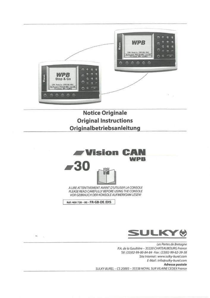 Sulky Vision CAN WPB30 Operators Manual