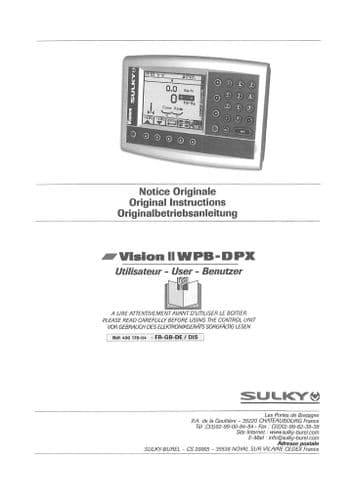Sulky Vision II WPB DPX Operators Manual