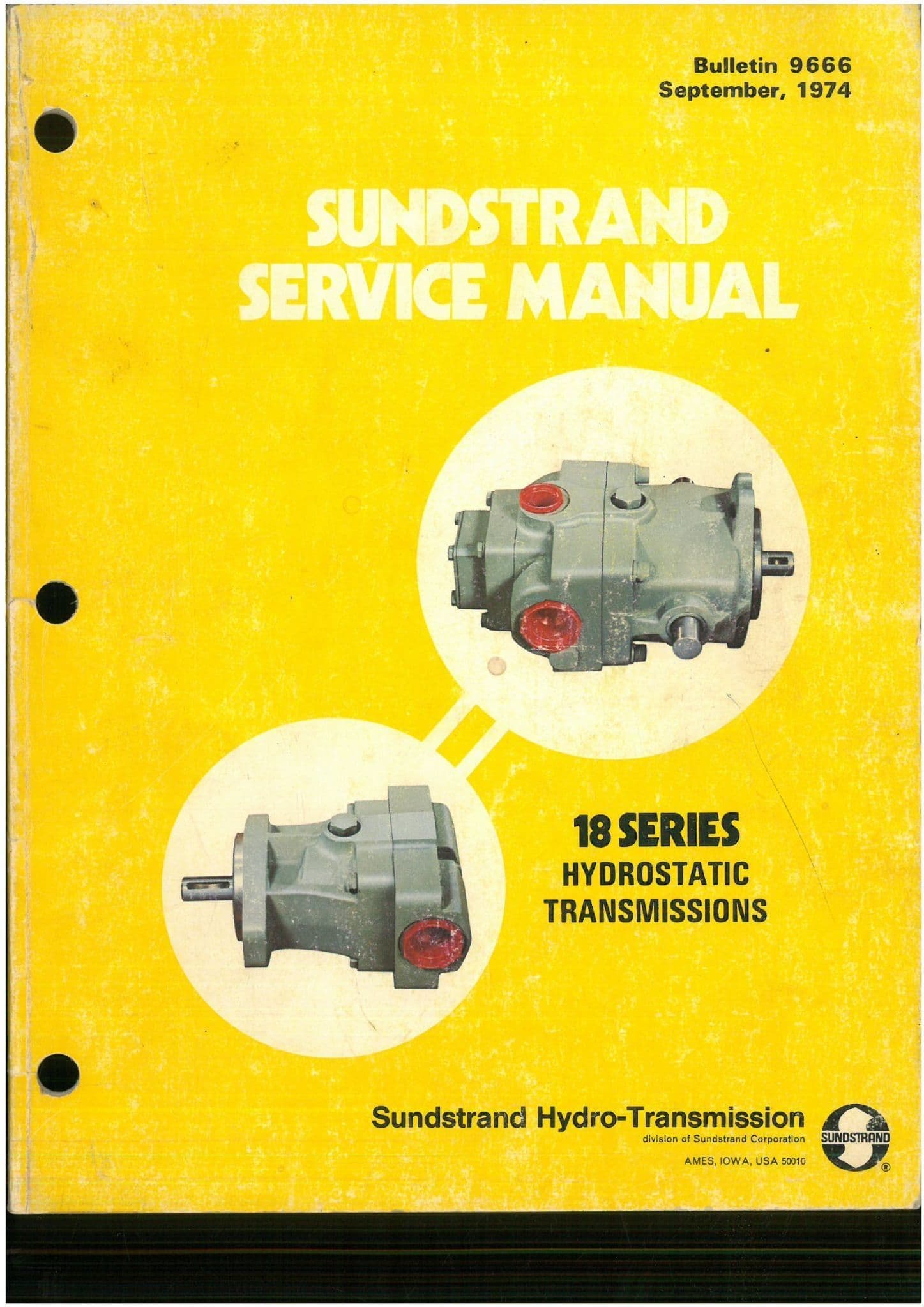 Sunderstrand 18 Series Hydrostatic Transmissions Workshop Service Repair Manual