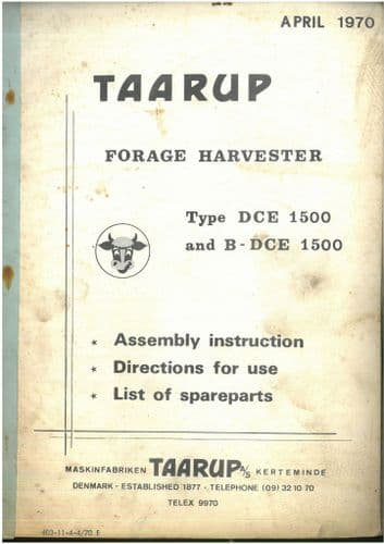 Taarup Forage Harvester DCE1500 B-DEC1500  Operators Manual with Parts List