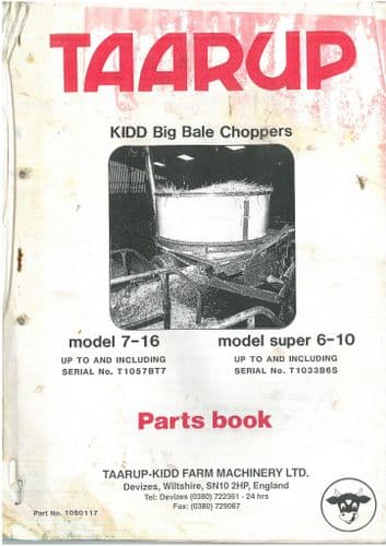 Taarup Kidd Big Bale Choppers Model 7-16 Super 6-10 Parts Manual