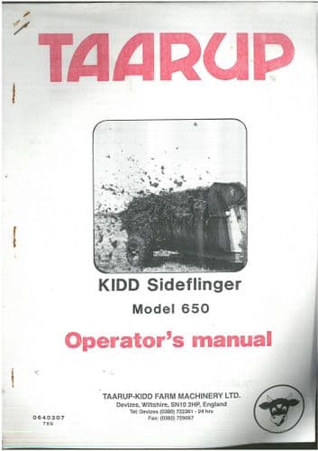 Taarup Kidd Sideflinger 650 Operators Manual