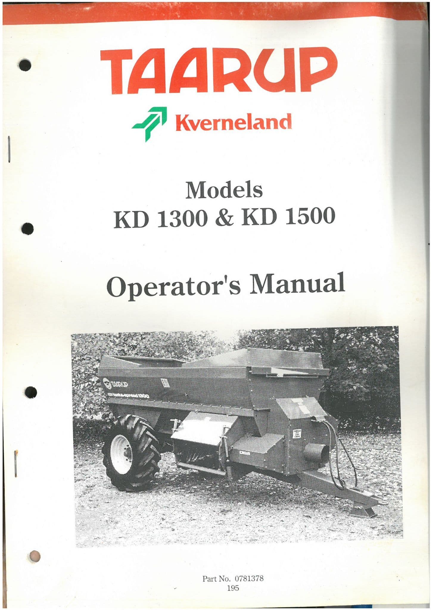Taarup Kverneland KD1300 & KD1500 Operators Manual - KD 1300 1500