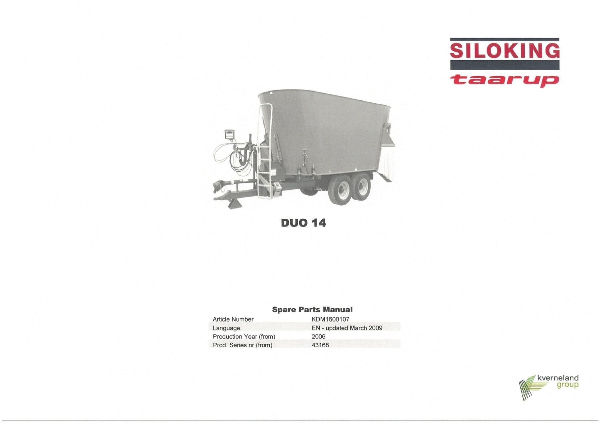 Taarup Siloking Mixer Feeder DUO 14 Parts Manual