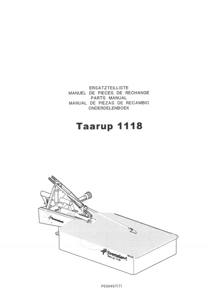 Taarup Twin Drum Mower 1118 Parts Manual