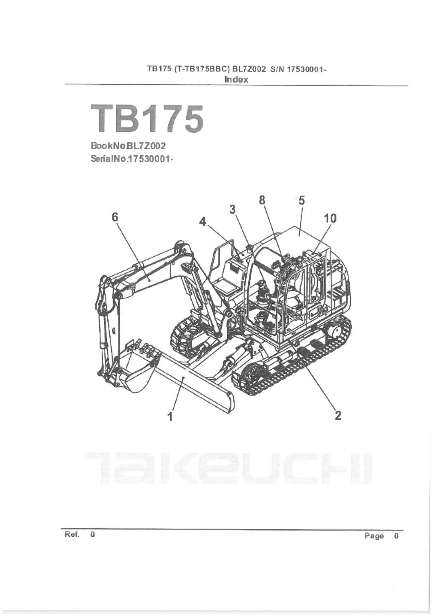 Takeuchi Compact Excavator TB175 Parts Manual