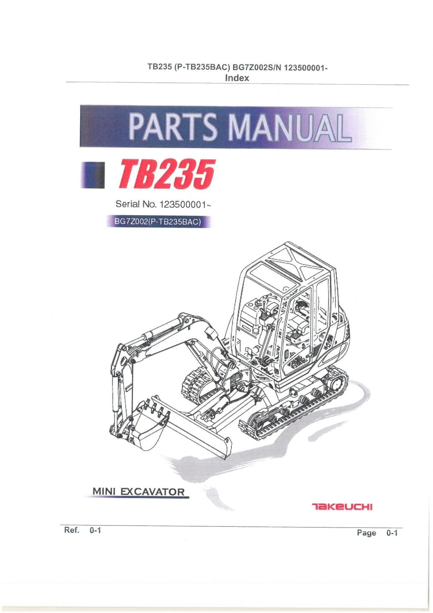 Takeuchi Compact Excavator TB235 Parts Manual