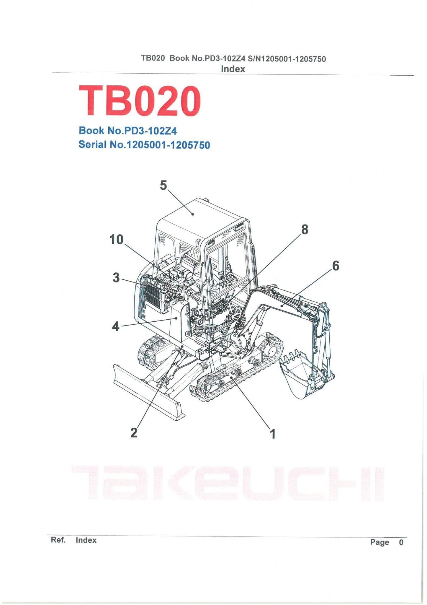 Takeuchi Crawler Excavator TB020 Parts Manual