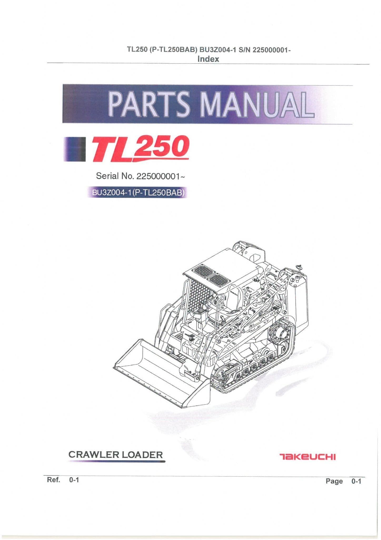 Takeuchi Track Loader TL250 Parts Manual