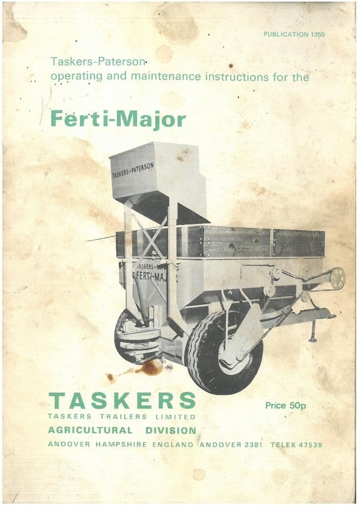 Taskers Paterson Fertispread Ferti-Major Fertiliser Operators Manual with Parts List