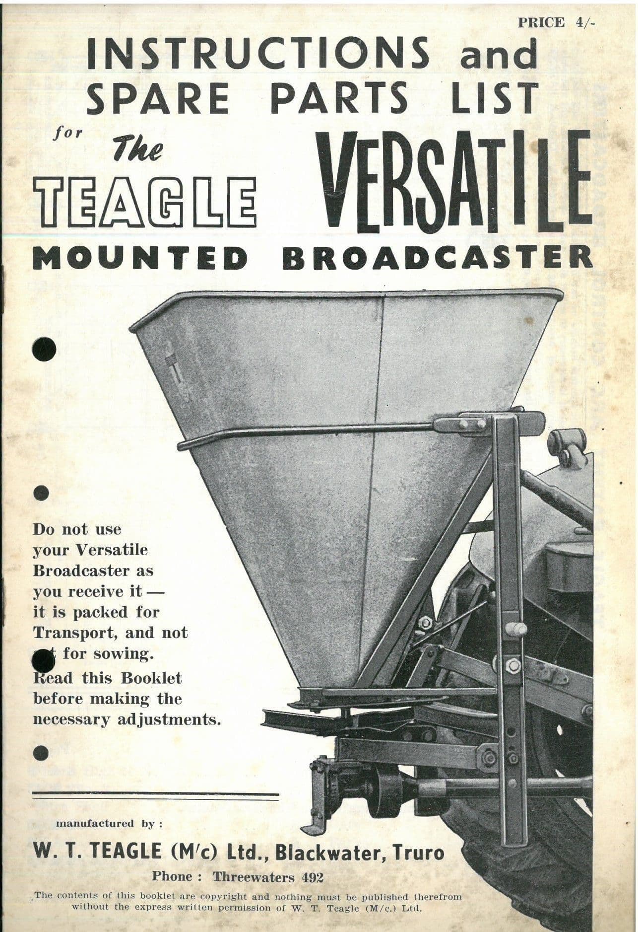 Teagle Mounted Broadcaster Versatile Operators Manual with Parts List