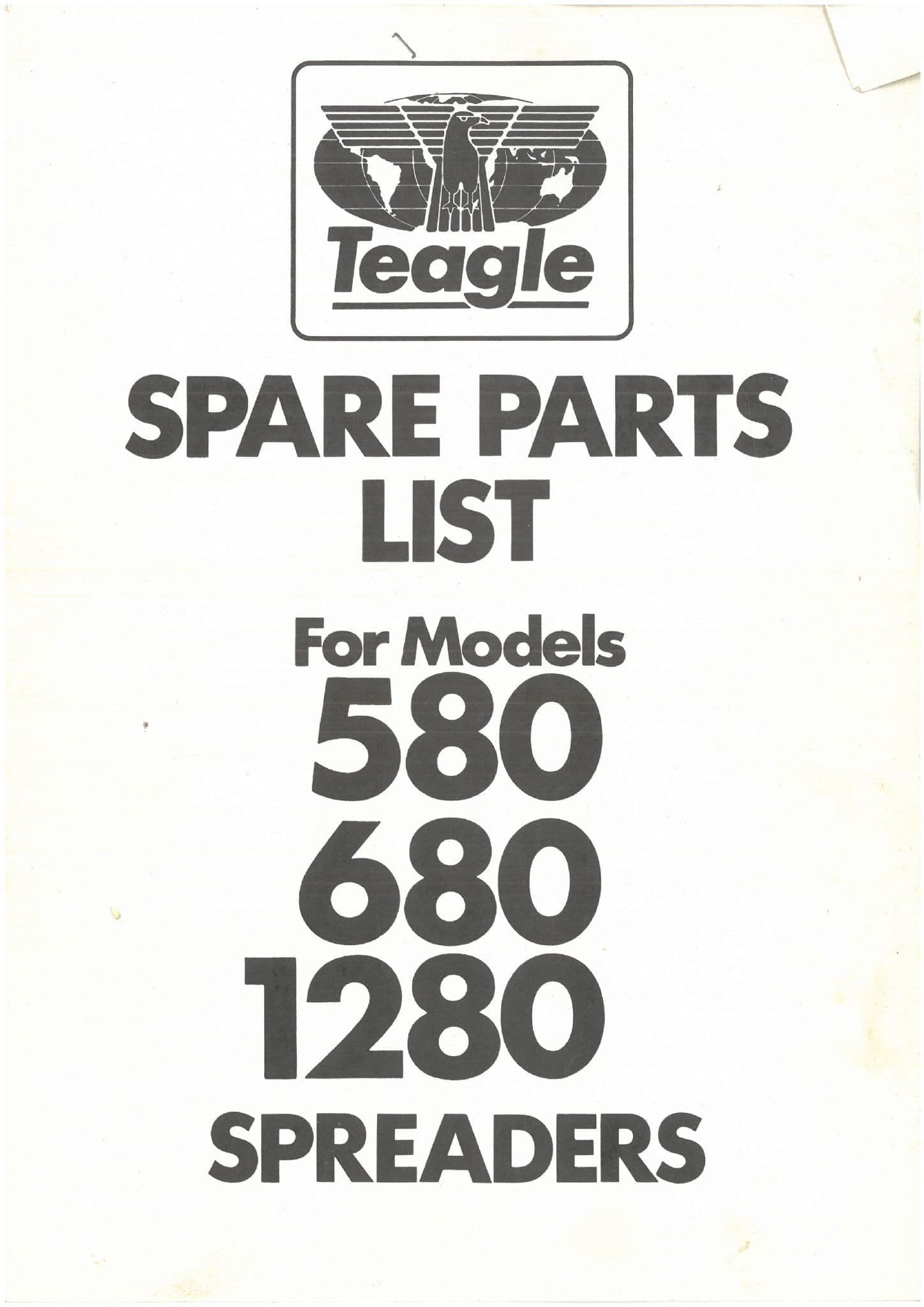 Teagle Spreader 580 680 1280 Spare Parts List