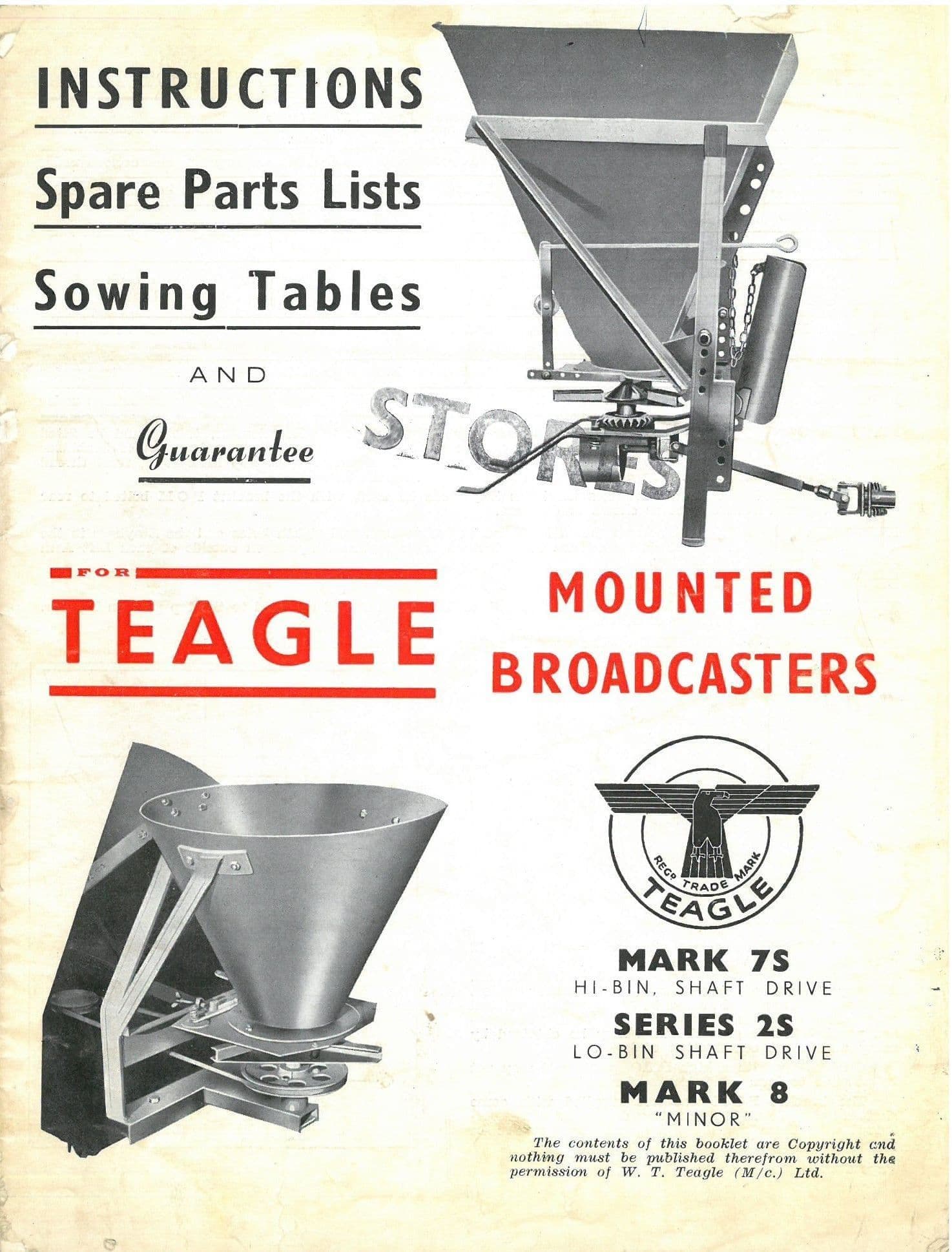 Teagle Spreader Mk 7S Hi-Bin Series 2s Lo-Bin Mk 8 Minor Operator & Parts List